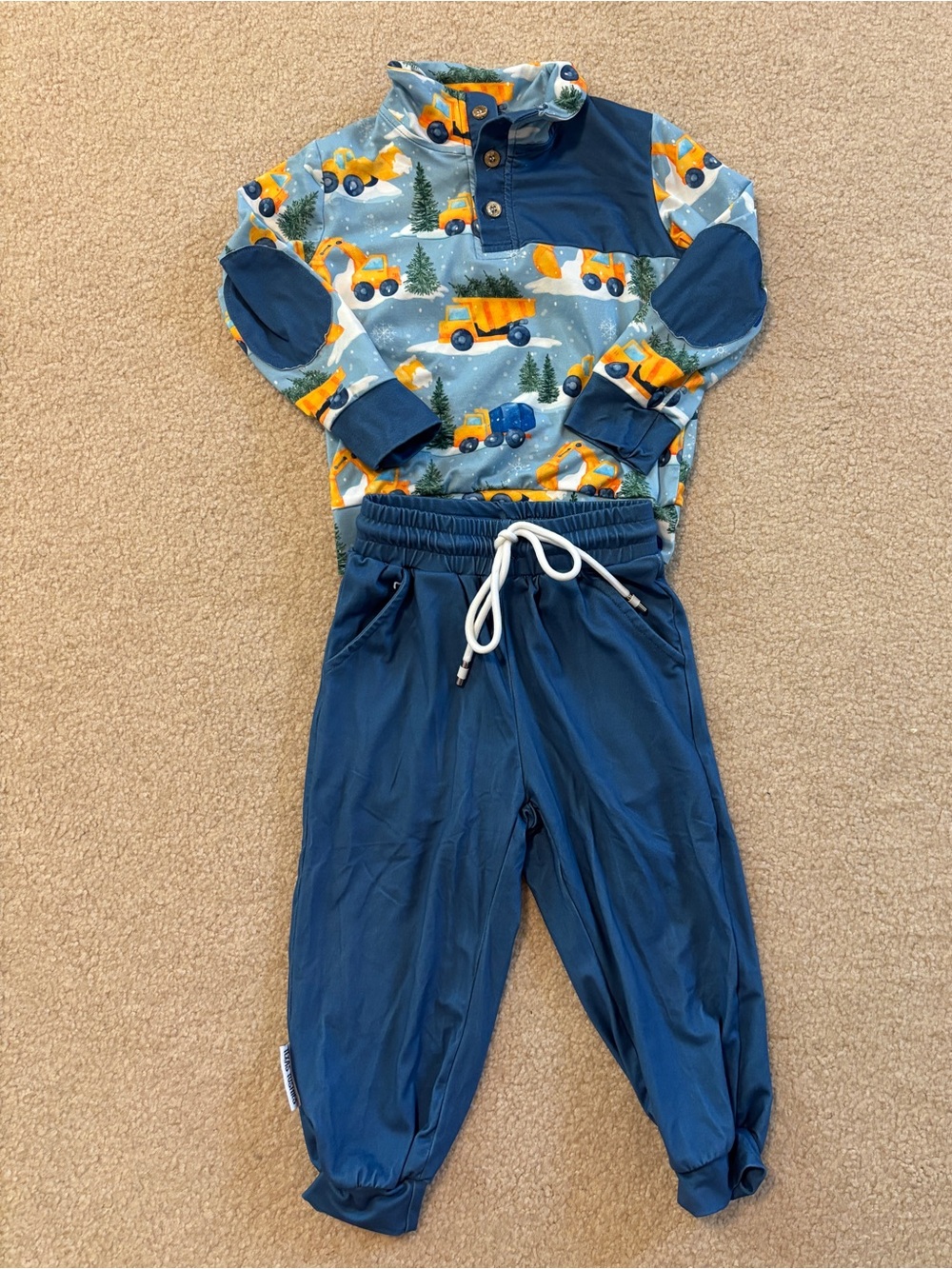 Toddler Blue Jogger Pants & Construction Pullover Bamboo Set Size 2T